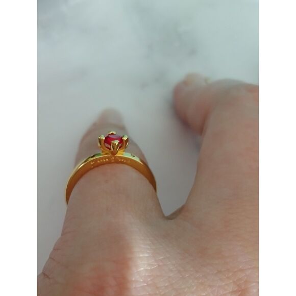 Explosion of Love Ring 14k Gold Plated "You & Me" Engraved Heart-Cut Red Crystal - Picture 7 of 13